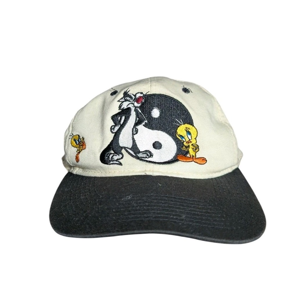 Vintage 90s Looney Tunes Sylvester Tweety Yin Yang Snapback Hat Warner Bros